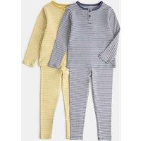 M&S 2 Pack Striped Ribbed Pyjama Sets (9 Mths - 8 Yrs) Blue