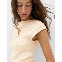 M&S Ribbed Slash Neck Fitted Knitted Top Light Cream