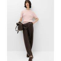 M&S Faux Leather Pintuck Barrel Leg Trousers Chocolate