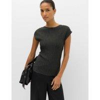 M&S Ribbed Slash Neck Fitted Knitted Top Charcoal