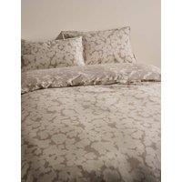 M&S Pure Brushed Cotton Fern Print Reversible Bedding Set Putty