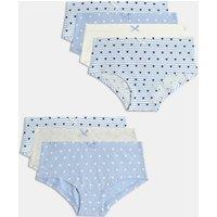 M&S 7pk Cotton Rich Heart Stripe Knicker Shorts (5-16 Yrs) Blue Mix