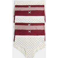 M&S 7 Pack Cotton Rich Star Stripe Shorts (5-16 Yrs) Burgundy Mix