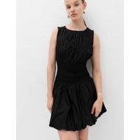 M&S Pure Cotton Round Neck Shirred Mini Dress Black