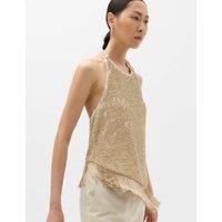 M&S Sequin Fringe Detail Halter Neck Crop Top Gold