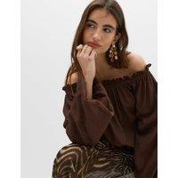M&S Linen Rich Volume Bardot Blouse Peat