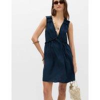 M&S Linen Blend V-Neck Tie Detail Mini Dress Navy