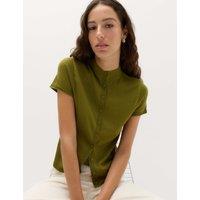 M&S Pure Merino Wool Short Sleeve Cardigan Moss