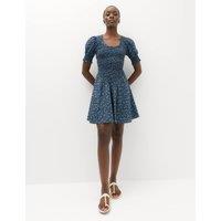 M&S Pure Cotton Floral Mini Shirred Dress Blue Mix