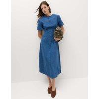 M&S Denim Pintuck Midi Column Dress Denim
