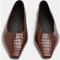 M&S Leather Croc Chisel Toe Flat Pumps Tan