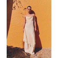 M&S Satin Cowl Neck Lace Insert Midi Slip Dress Ivory