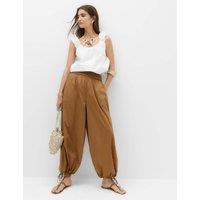M&S Pure Cotton Bubble Hem Beach Trousers Caramel