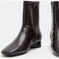 M&S Leather Block Heel Chisel Toe Sock Boots Wine