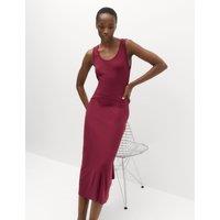 M&S Collection Cotton Rich Ribbed Midi Column Dress Russet