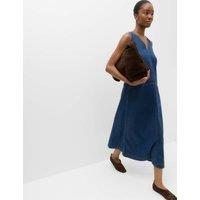 M&S Denim V-Neck Tie Detail Midi Relaxed Dress Denim