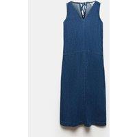 M&S Denim V-Neck Tie Detail Midi Relaxed Dress Denim