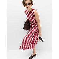 M&S Striped Midaxi Drop Waist Dress Red Mix