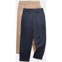 M&S 2 Pack Cotton Rich Chino Trousers (6-16 Yrs) Navy Mix
