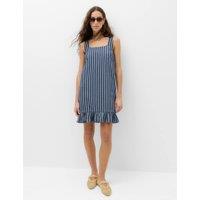 M&S Denim Striped Frill Hem Mini Shift Dress Denim