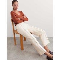 JAEGER Cotton Linen Jacquard Ankle Grazer Trousers Ivory