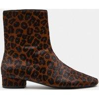 M&S Leather Leopard Print Block Heel Sock Boots Brown Mix