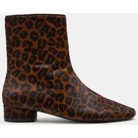M&S Leather Leopard Print Block Heel Sock Boots Brown Mix