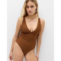 M&S Sculpt Panelled Plunge Swimsuit Chestnut