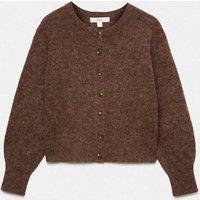 M&S Alpaca Blend Crew Neck Cardigan Conker