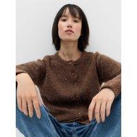 M&S Alpaca Blend Crew Neck Cardigan Conker