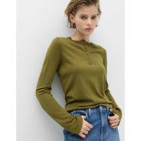 M&S Pure Merino Wool Crew Neck Button Detail Jumper Moss