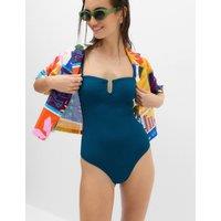 M&S U-Notch Textured Bandeau Swimsuit Dark Petrol