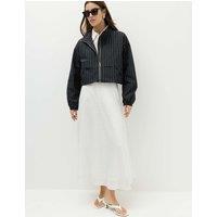 M&S Lyocell Rich Checked Midi Skirt Ivory Mix