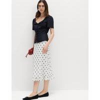 M&S Polka Dot Knee Length Slip Skirt Ivory Mix