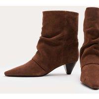 M&S Suede Slouchy Cone Heel Pointed Ankle Boots Dark Tan