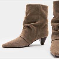 M&S Suede Slouchy Cone Heel Pointed Ankle Boots Fawn
