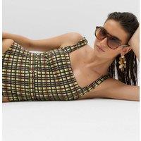 M&S Printed Padded Belted Square Neck Swimsuit Green Mix