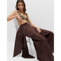 M&S Pure Cotton Palazzo Wide Leg Trousers Peat