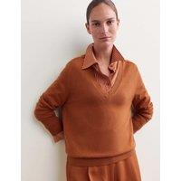 JAEGER Merino Wool with Silk V-Neck Jumper Spice