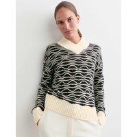 JAEGER Wool Rich Textured V-Neck Jumper Ivory Mix
