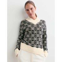 JAEGER Wool Rich Textured V-Neck Jumper Ivory Mix