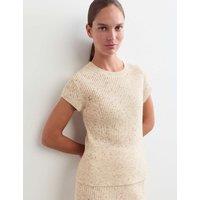 JAEGER Lambswool Blend Ribbed Knitted Top Ivory Mix