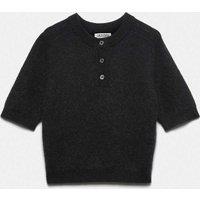 JAEGER Wool Blend Ribbed Button Detail Jumper Charcoal