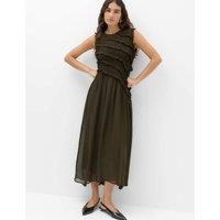 M&S Chiffon Ruffle Detail Maxi Dress Khaki