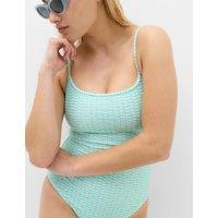 M&S Printed Scoop Neck Swimsuit Blue Mix