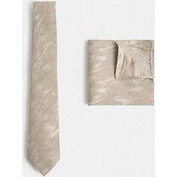 Autograph Silk Wool Jacquard Tie & Handkerchief Set Neutral