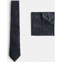 Autograph Silk Wool Jacquard Tie & Handkerchief Set Nightshade