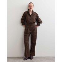 JAEGER Wool Rich Pinstripe Tapered Trousers Chocolate Mix