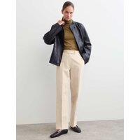 JAEGER Cotton With Linen Cord Straight Leg Trousers Oatmeal