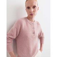 JAEGER Wool Blend Crew Neck Button Detail Jumper Lilac